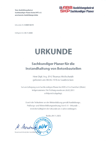 Thomas Wollscheidt - Sachkundiger Planer für die Instandsetzung von Betonbauwerken