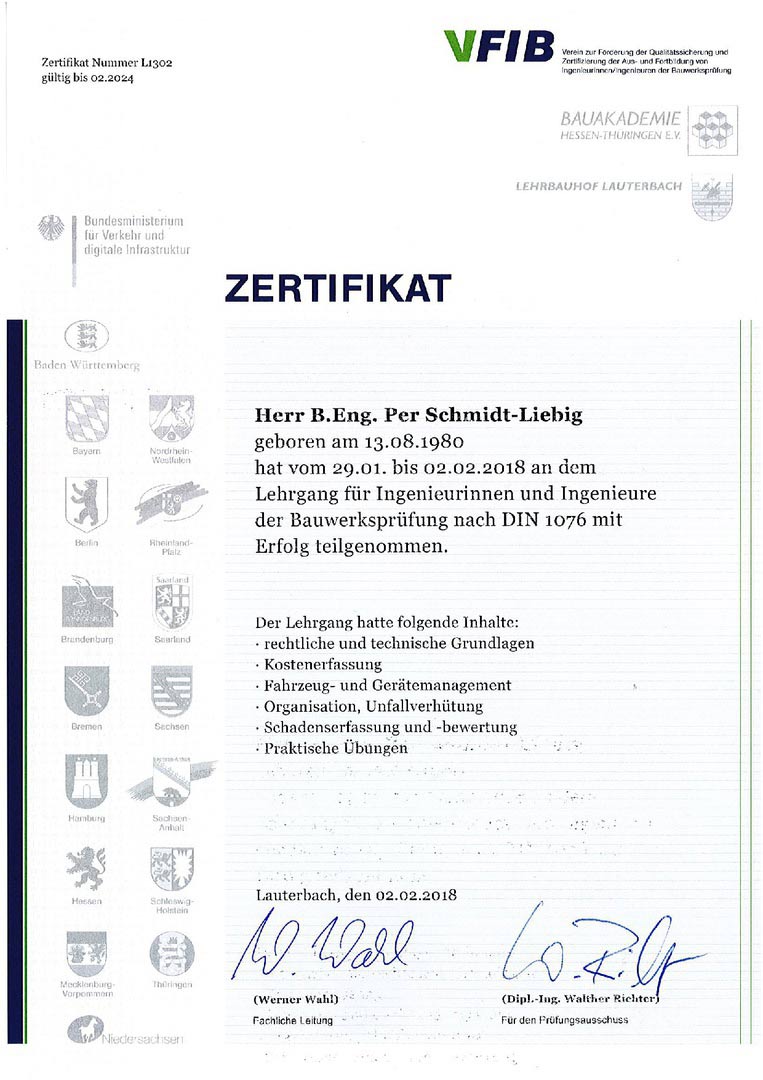 Per Schmidt-Liebig - Bauwerksprüfung nach DIN 1076 (VFIB)
